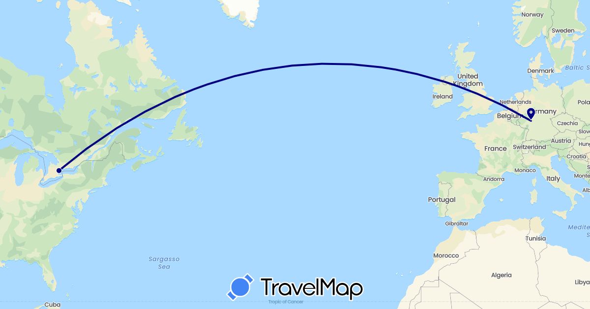 TravelMap itinerary: driving in Canada, Germany (Europe, North America)